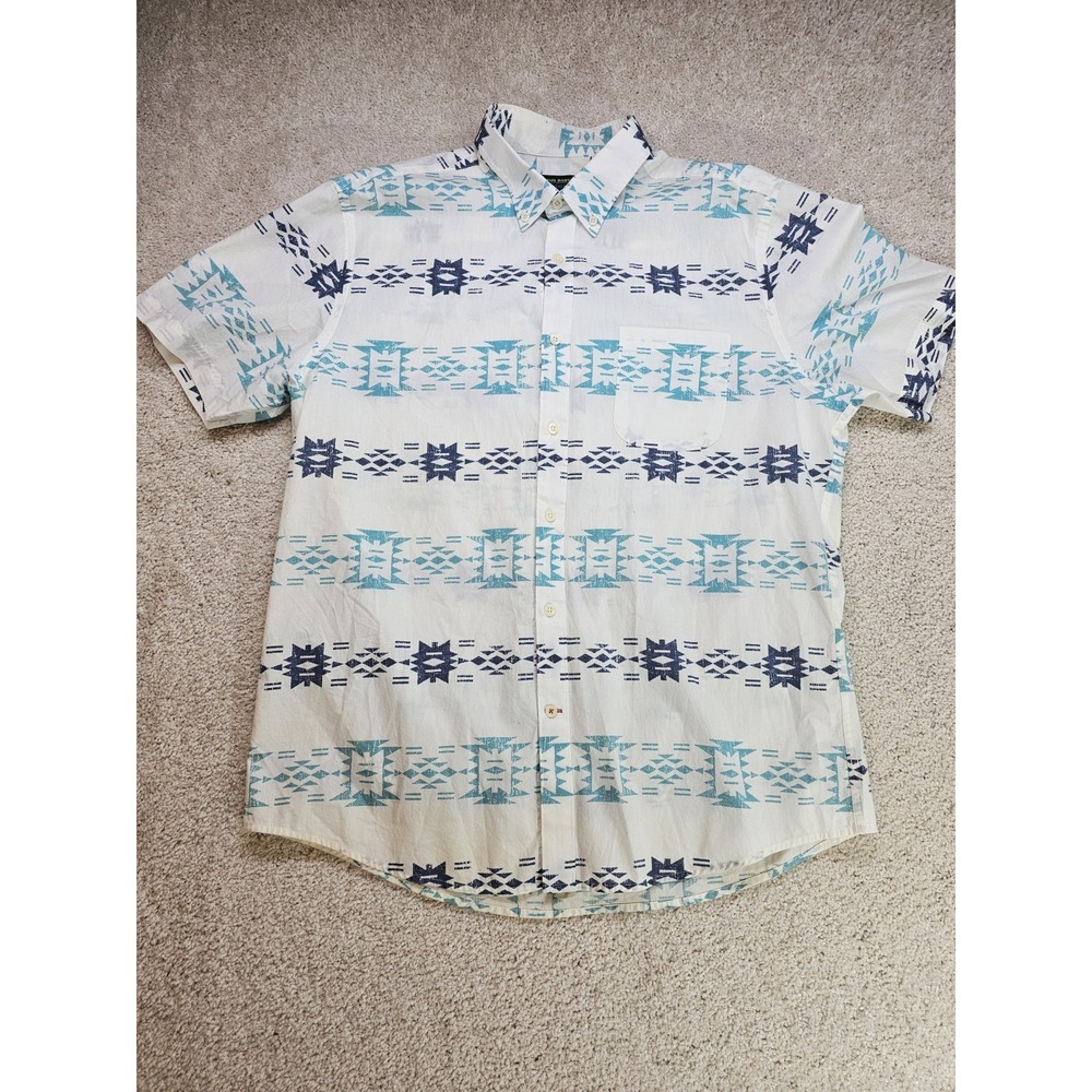 John Bartlett Consensus Mens L Shirt Aztec Tribal Print Button Down Short Sleeve